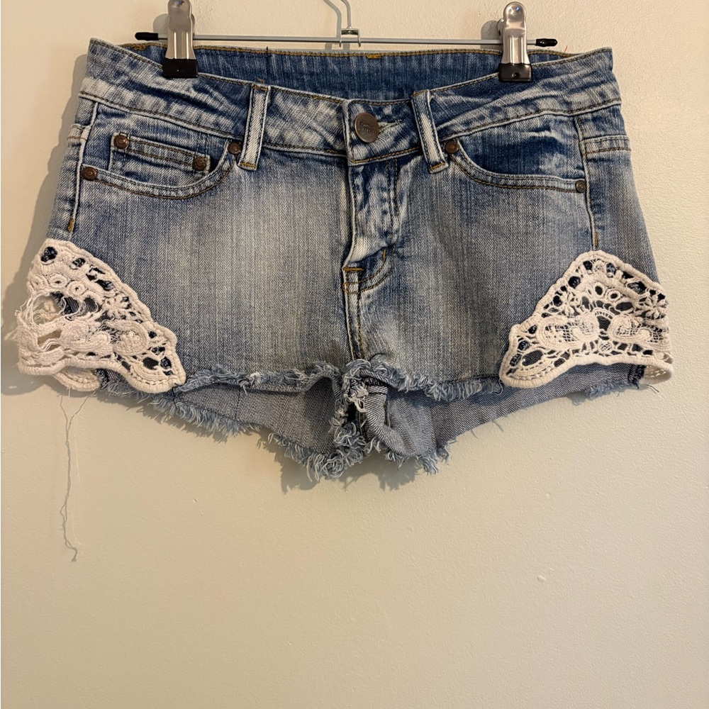 Denim Blue Women's Shorts with Lace Trim